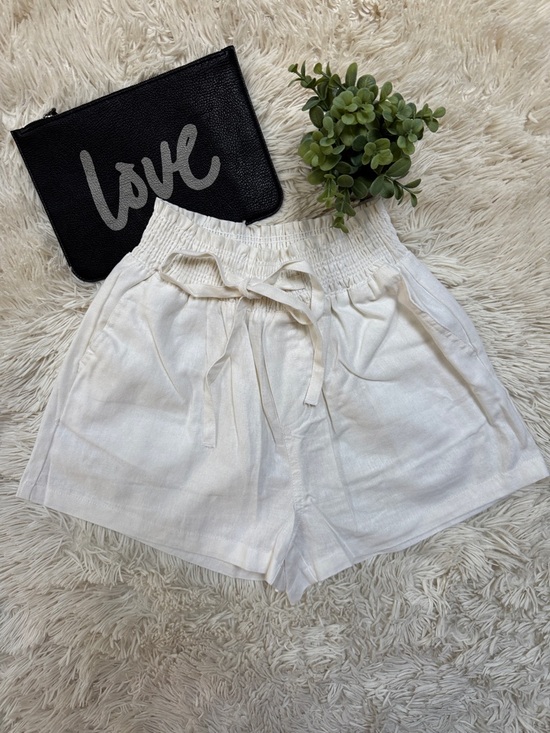 Love Tree Pants - Love Tree Elastic-Waist Tie Front Shorts 💗 Ivory